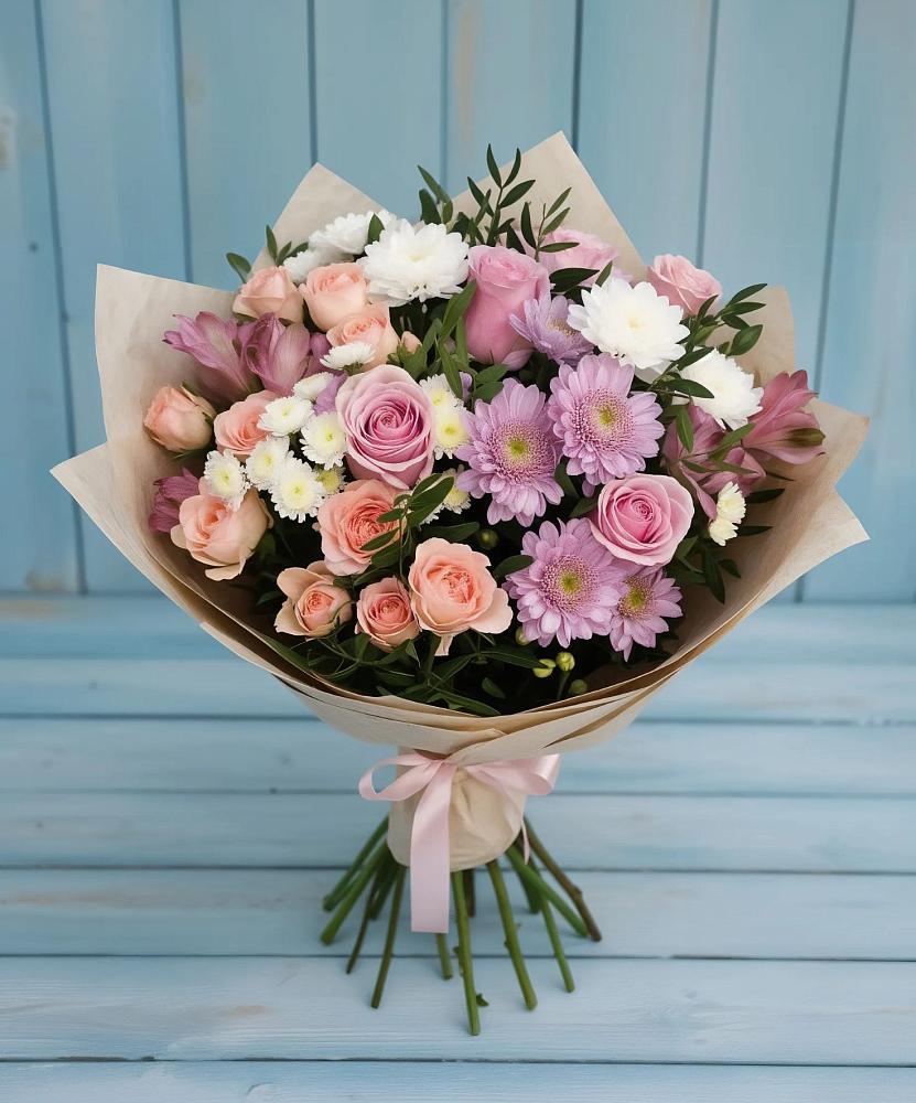 Букет цветов из: Хризантемы, Розы и Альстромерии в Блечепсин