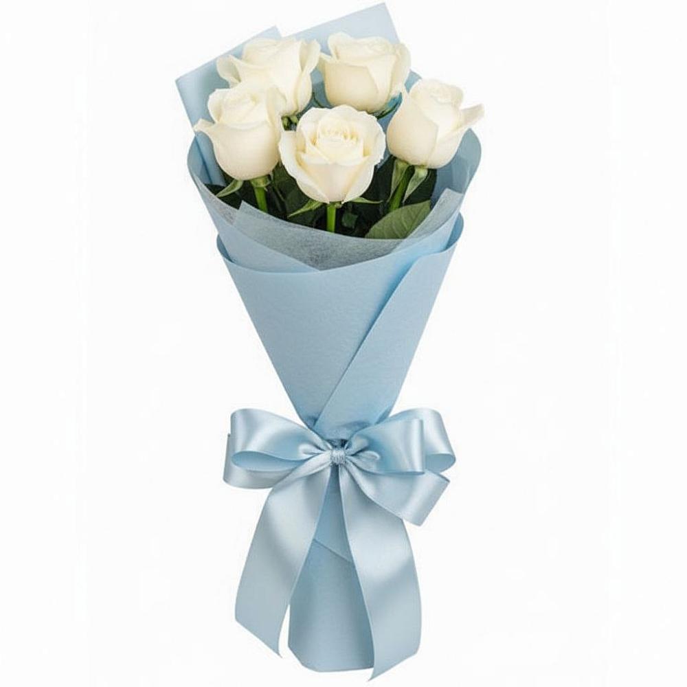 Букет 5 Белых роз Проуд в Блечепсин