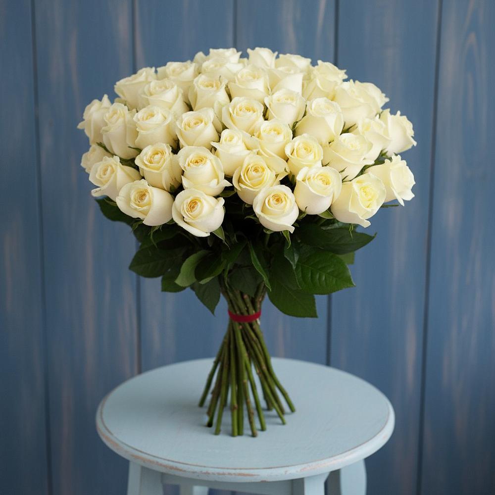 Букет 51 Белая роза Эдлесс Лав в Блечепсин