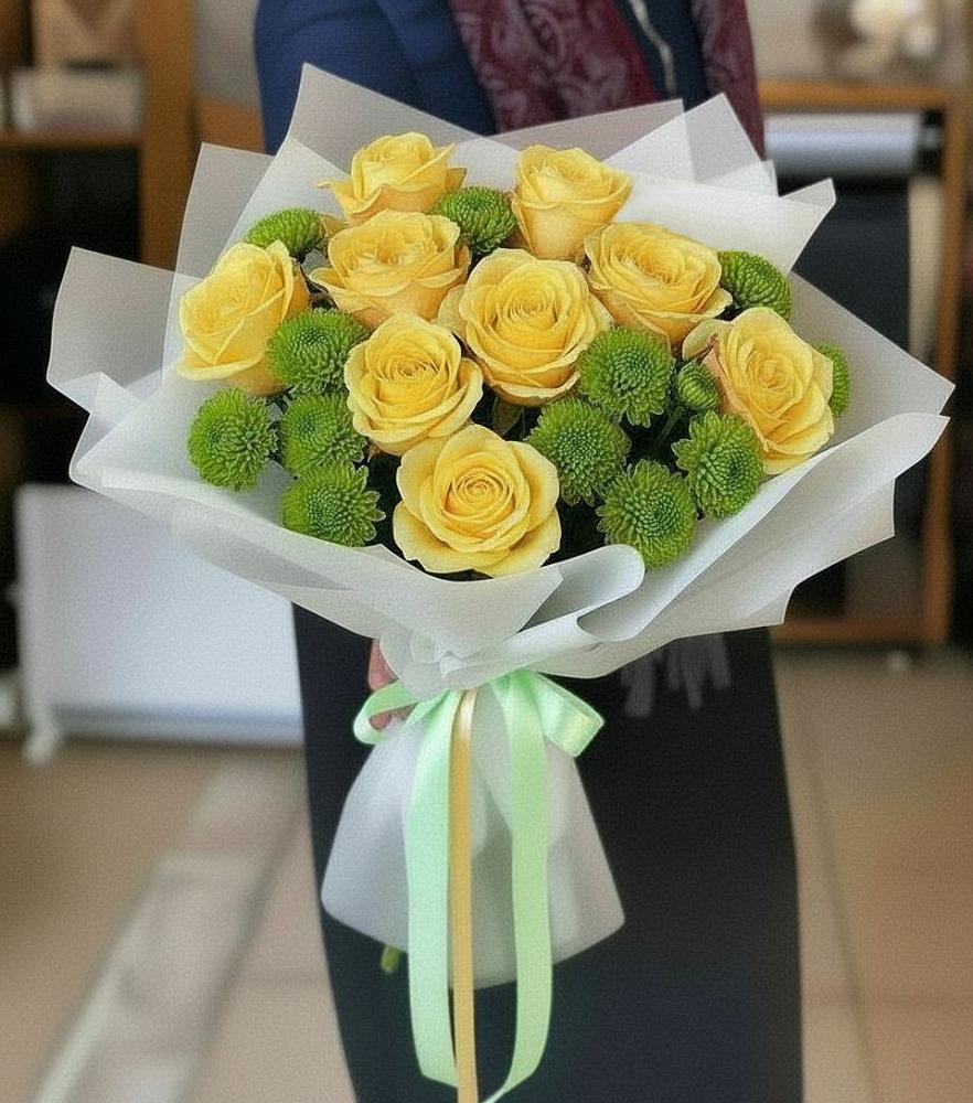 Букет цветов из: Хризантемы и Розы в Блечепсин