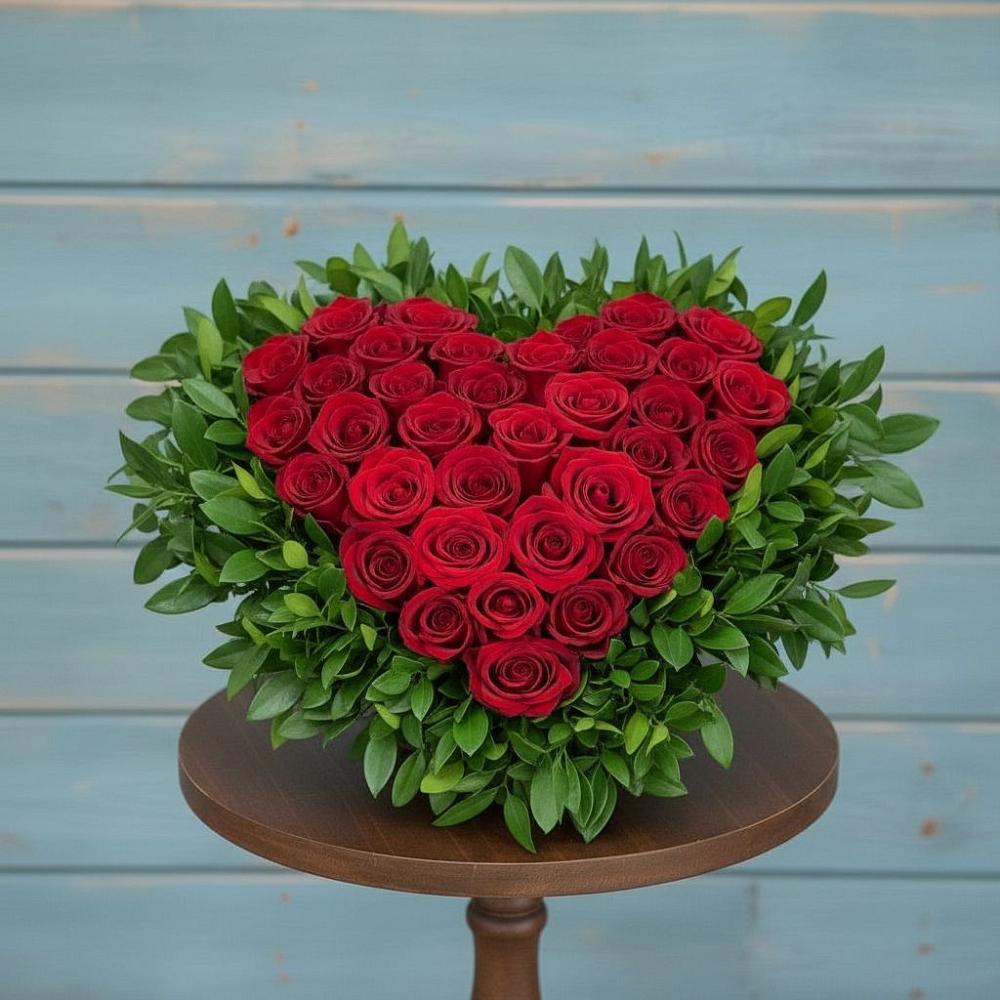 Цветочная композиция из Розы в виде сердца в Блечепсин